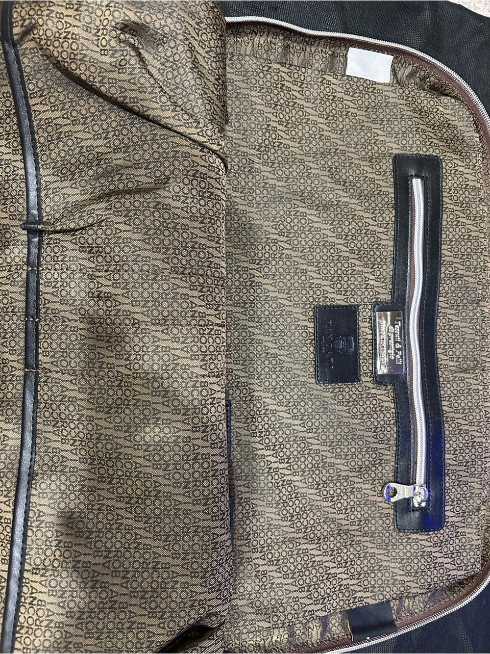 Navy Travel Briefcase with Brown Trim and Crest Accent